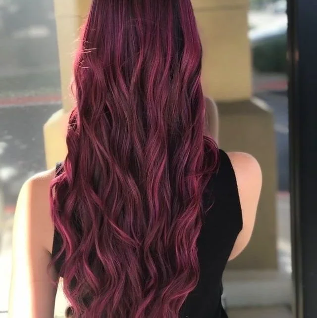 Long wavy burgundy-red color